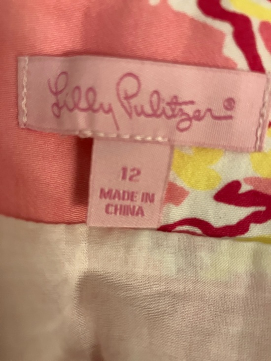 Lilly Pulitzer Pink Floral Mini Skirt with Yellow Accents Cute Scalloped Bottom! - Picture 2 of 9